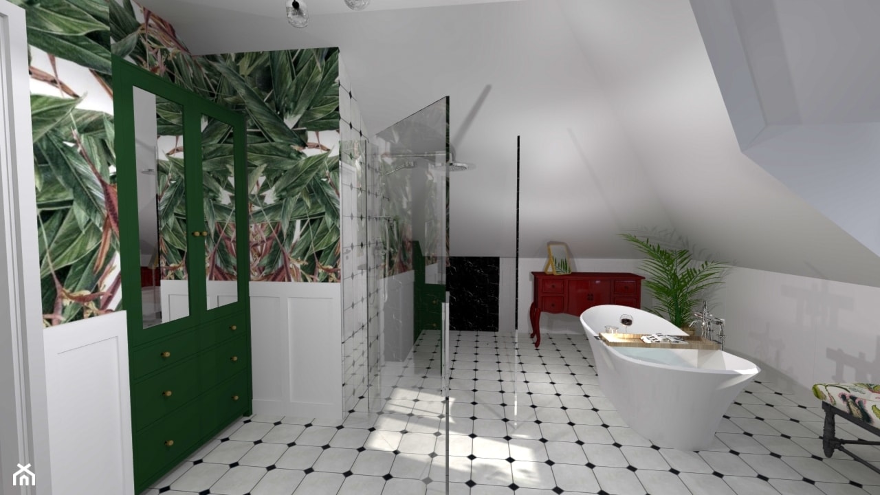 Łazienka na poddaszu - mała Havana - Średnia na poddaszu łazienka z oknem, styl nowoczesny - zdjęcie od Projektowanie wnętrz Olga Januszkiewicz - Homebook