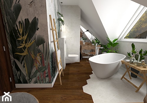 Łazienka - Średnia na poddaszu łazienka z oknem, styl nowoczesny - zdjęcie od Projektowanie wnętrz Olga Januszkiewicz