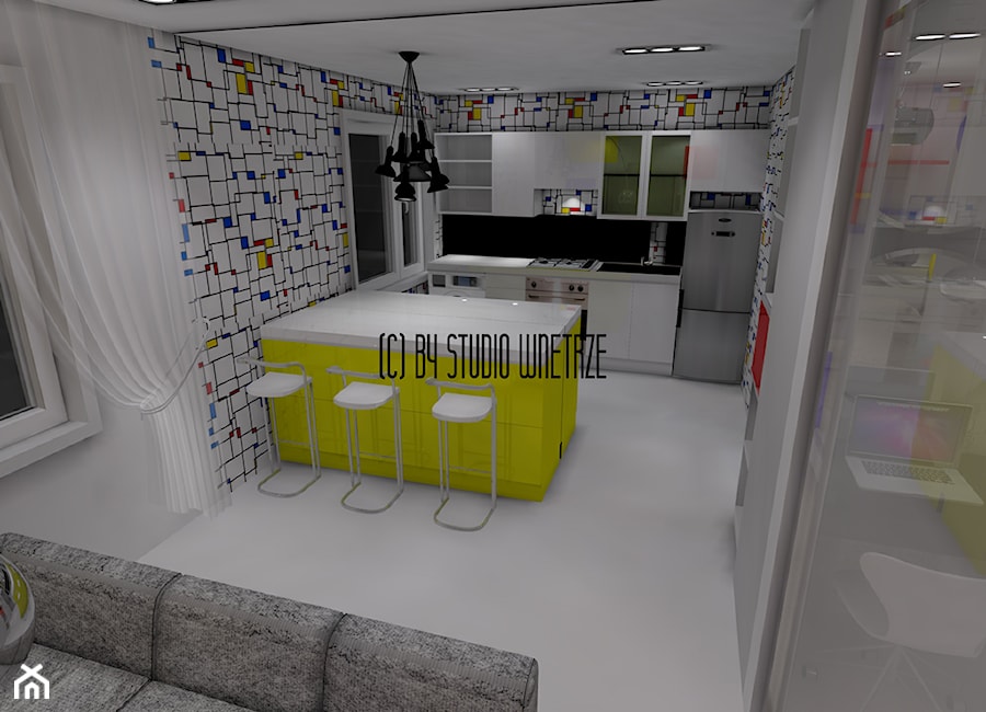 Wnętrze a'la Mondrian - Kuchnia, styl minimalistyczny - zdjęcie od Pracownia Projektowa Studio Wnętrze