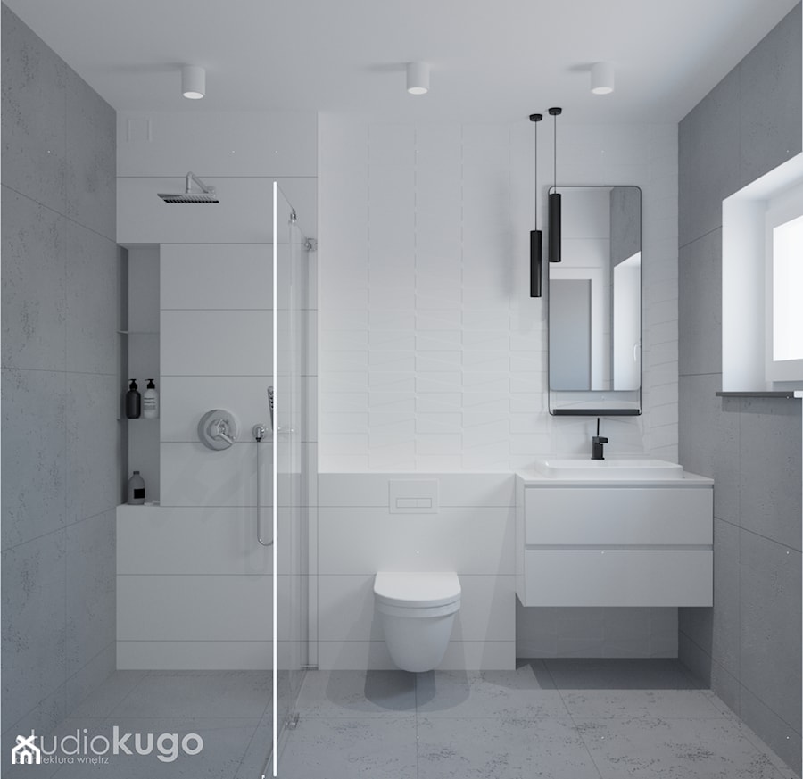 Dom w Modlniczce - Średnia z punktowym oświetleniem łazienka z oknem, styl nowoczesny - zdjęcie od STUDIO KUGO