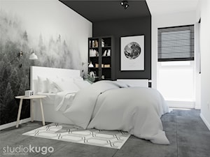 Mieszkanie w Wieliczce | Królewskie Tarasy - Średnia biała czarna sypialnia z balkonem / tarasem, styl minimalistyczny - zdjęcie od STUDIO KUGO
