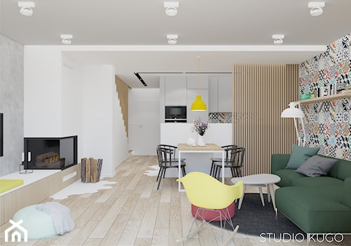Dom w Zabrzu - Średni biały szary salon z kuchnią z jadalnią - zdjęcie od STUDIO KUGO