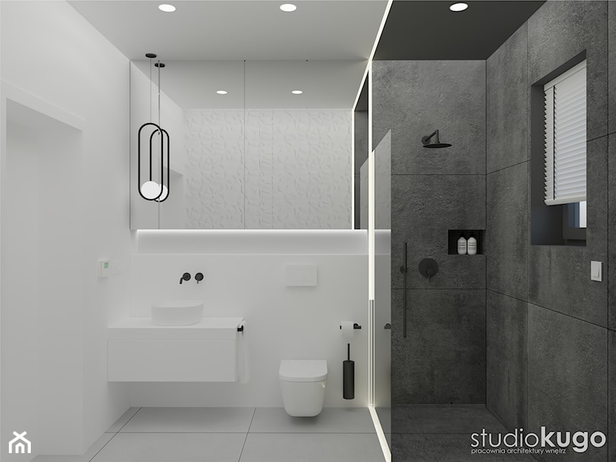 Dom w Siewierzu - Mała z lustrem z punktowym oświetleniem łazienka z oknem, styl minimalistyczny - zdjęcie od STUDIO KUGO