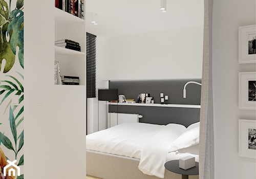 Mieszkanie w Krakowie | I | Apartamenty Bronowice - Mała biała czarna sypialnia, styl skandynawski - zdjęcie od STUDIO KUGO