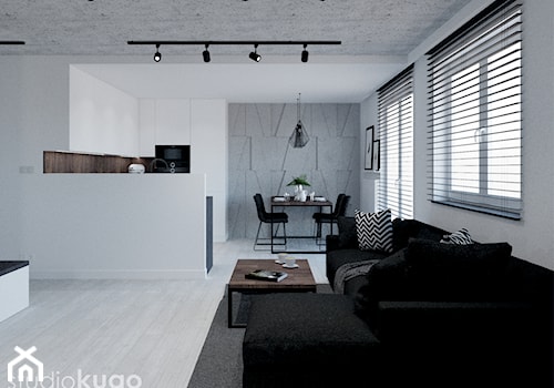 Dom w Modlniczce - Mały szary salon z kuchnią z jadalnią, styl nowoczesny - zdjęcie od STUDIO KUGO