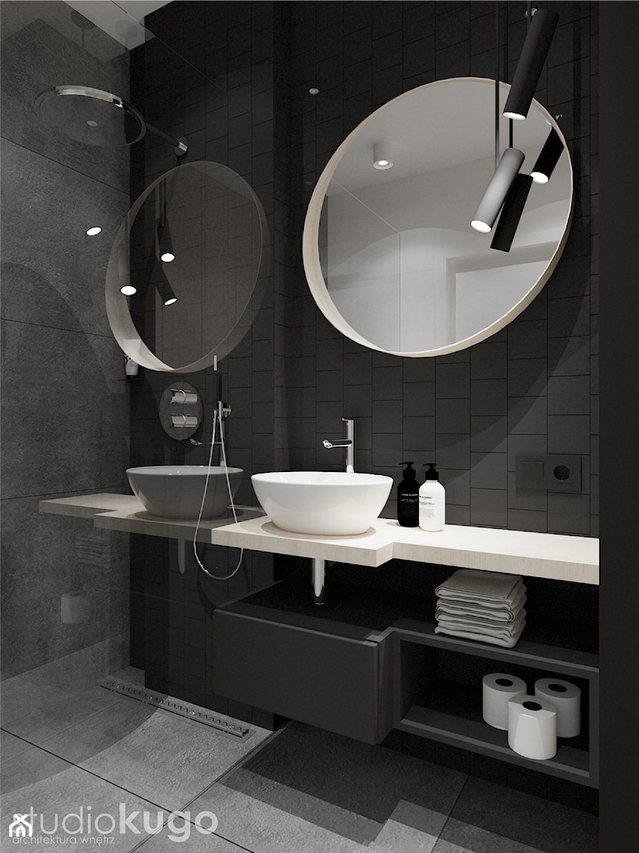 Mieszkanie w Wieliczce | Królewskie Tarasy - Średnia bez okna z lustrem z punktowym oświetleniem łazienka, styl nowoczesny - zdjęcie od STUDIO KUGO