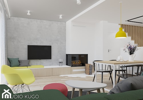 Dom w Zabrzu - Duży biały szary salon z jadalnią - zdjęcie od STUDIO KUGO