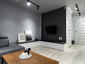Dom w Modlniczce - Średni biały czarny szary salon, styl nowoczesny - zdjęcie od STUDIO KUGO