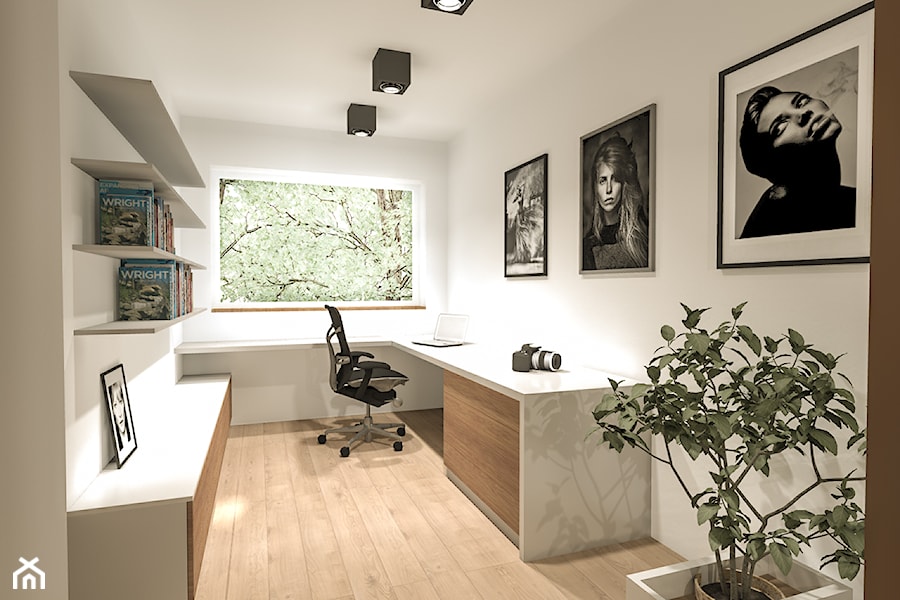 Dom na Gumieńcach - Duże z zabudowanym biurkiem białe biuro, styl skandynawski - zdjęcie od Herman Studio Projektowe