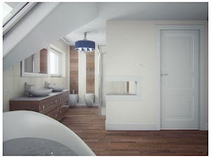 Sypialnia marzeń - Średnia na poddaszu z lustrem z dwoma umywalkami łazienka z oknem, styl nowoczesny - zdjęcie od DemoDesign Jacek Staniszewski Studio projektowania wnętrz