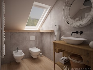 Stylowe salony kąpielowe - Mała na poddaszu z lustrem łazienka z oknem, styl vintage - zdjęcie od DemoDesign Jacek Staniszewski Studio projektowania wnętrz