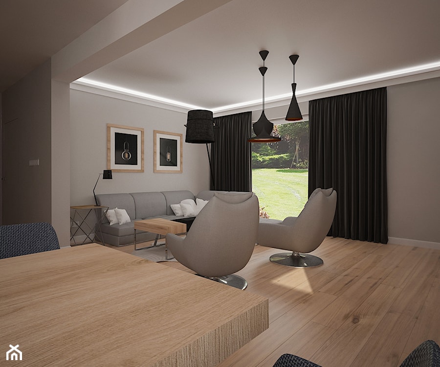 Dom jednopiętrowy - Średni szary salon z jadalnią, styl industrialny - zdjęcie od DemoDesign Jacek Staniszewski Studio projektowania wnętrz