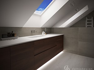 Stylowe salony kąpielowe - Mała na poddaszu z lustrem z punktowym oświetleniem łazienka z oknem, styl tradycyjny - zdjęcie od DemoDesign Jacek Staniszewski Studio projektowania wnętrz