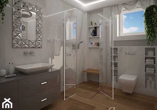 Stylowe salony kąpielowe - Mała na poddaszu z lustrem łazienka z oknem, styl tradycyjny - zdjęcie od DemoDesign Jacek Staniszewski Studio projektowania wnętrz