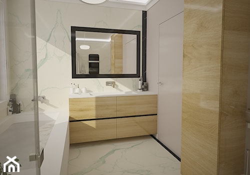 Dom jednopiętrowy - Mała na poddaszu bez okna z lustrem z marmurową podłogą łazienka, styl tradycyjny - zdjęcie od DemoDesign Jacek Staniszewski Studio projektowania wnętrz