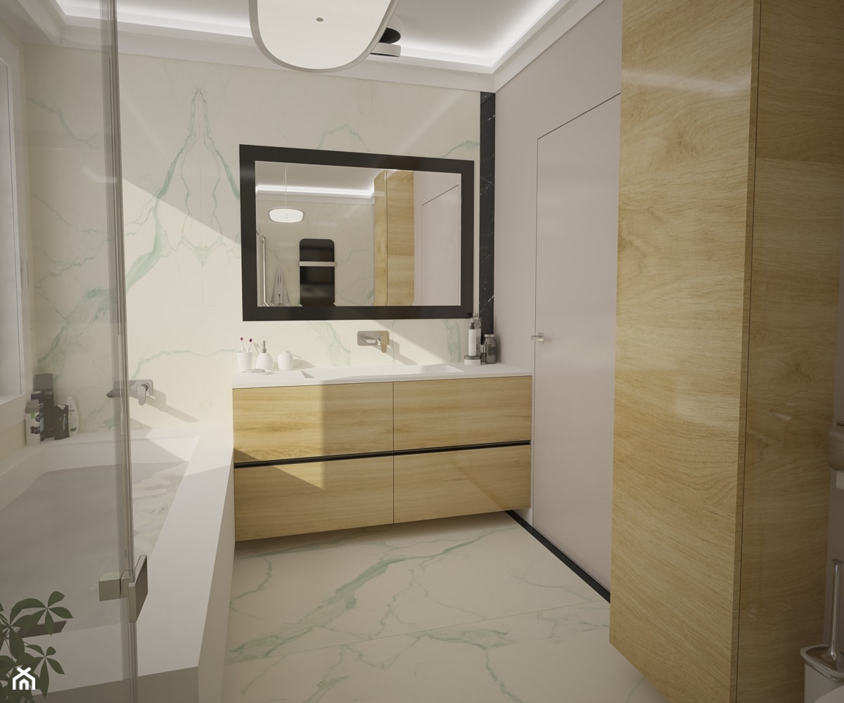 Dom jednopiętrowy - Mała na poddaszu bez okna z lustrem z marmurową podłogą łazienka, styl tradycyjny - zdjęcie od DemoDesign Jacek Staniszewski Studio projektowania wnętrz - Homebook