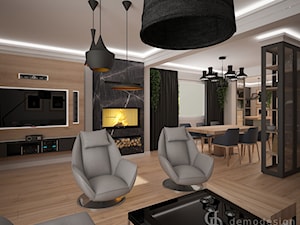 Dom jednopiętrowy - Duży szary salon z jadalnią, styl industrialny - zdjęcie od DemoDesign Jacek Staniszewski Studio projektowania wnętrz