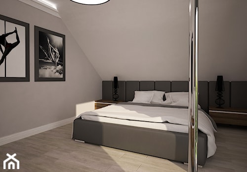Dom jednopiętrowy na przedmieściach - Średnia biała szara sypialnia na poddaszu, styl nowoczesny - zdjęcie od DemoDesign Jacek Staniszewski Studio projektowania wnętrz