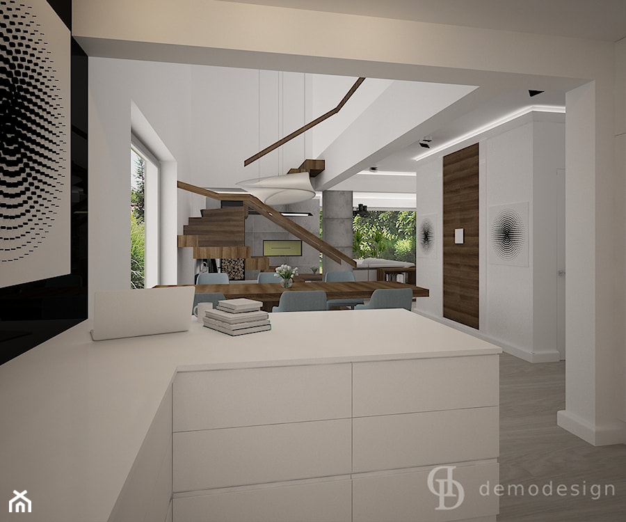Dom jednopiętrowy na przedmieściach - Średnia biała jadalnia w kuchni, styl nowoczesny - zdjęcie od DemoDesign Jacek Staniszewski Studio projektowania wnętrz