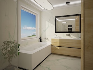 Dom jednopiętrowy - Mała na poddaszu z lustrem z marmurową podłogą łazienka z oknem, styl tradycyjny - zdjęcie od DemoDesign Jacek Staniszewski Studio projektowania wnętrz