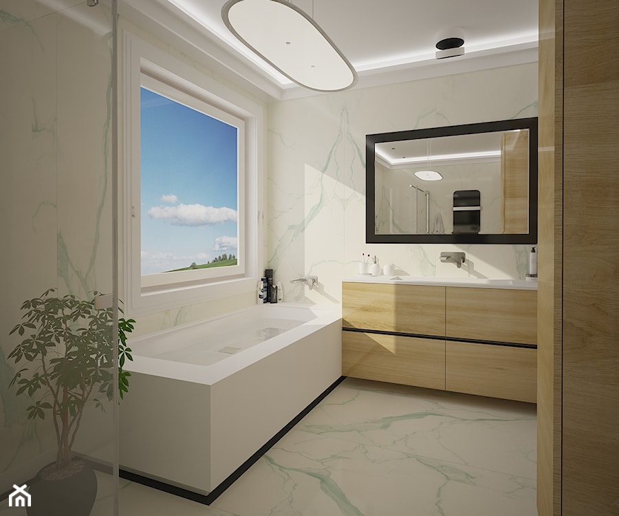 Dom jednopiętrowy - Mała na poddaszu z lustrem z marmurową podłogą łazienka z oknem, styl tradycyjny - zdjęcie od DemoDesign Jacek Staniszewski Studio projektowania wnętrz