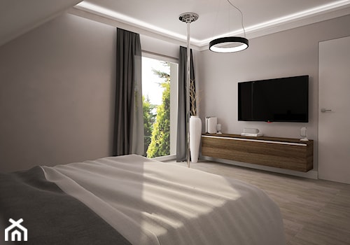Dom jednopiętrowy na przedmieściach - Średnia szara sypialnia na poddaszu, styl nowoczesny - zdjęcie od DemoDesign Jacek Staniszewski Studio projektowania wnętrz