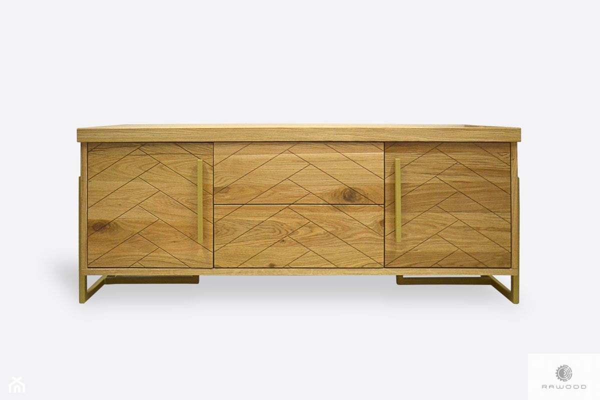 Nowoczesna szafka RTV drewniana z motywem jodełki do salonu CARIN - zdjęcie od RaWood Premium Furniture - Homebook