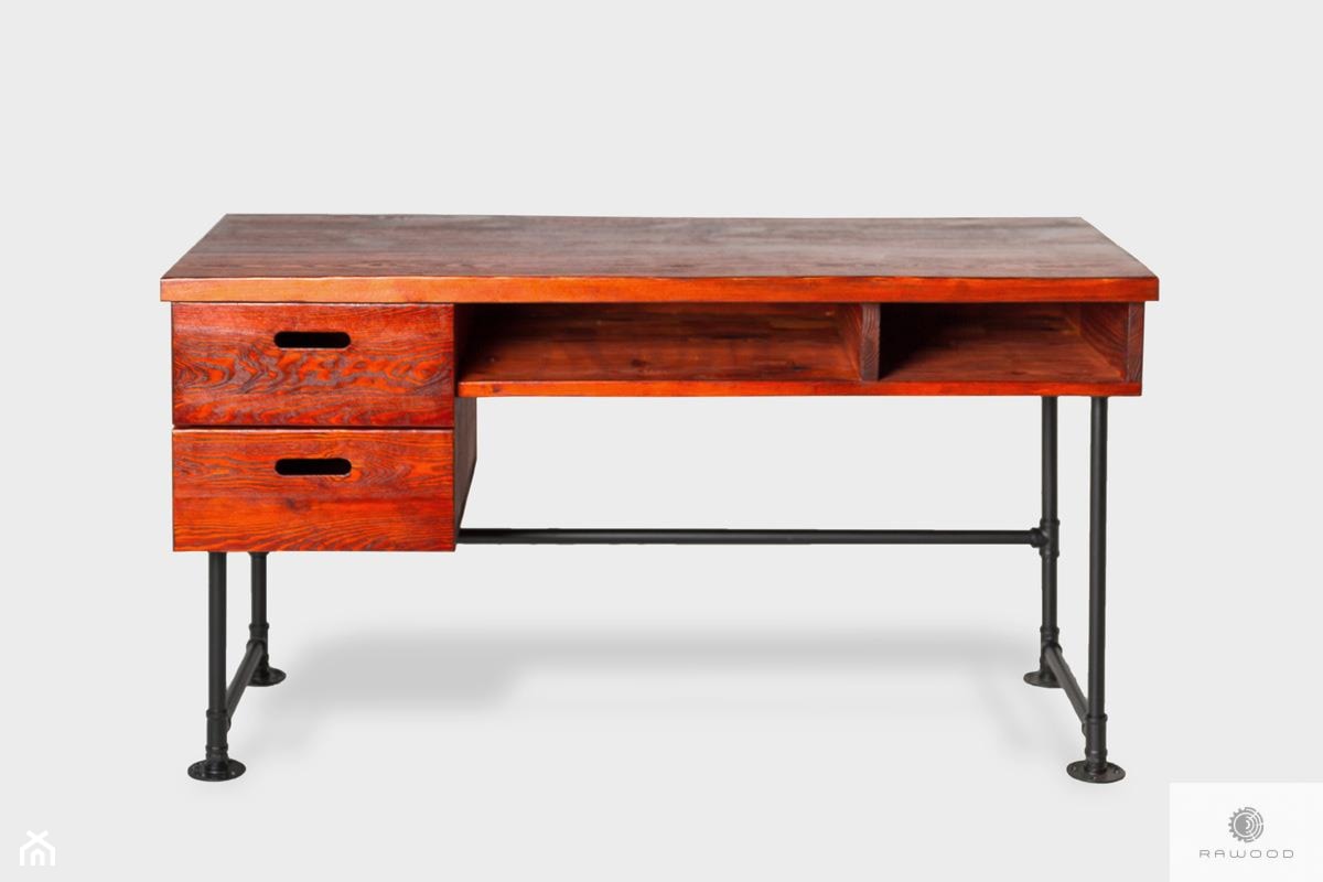 Industrialne biurko z drewna litego do pokoju gabinetu DENAR - zdjęcie od RaWood Premium Furniture - Homebook