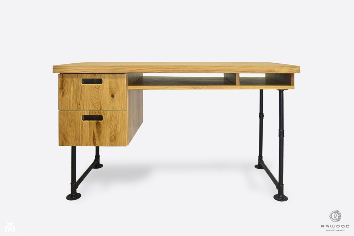 Industrialne dębowe biurko na metalowych nogach do gabinetu DENAR I - zdjęcie od RaWood Premium Furniture - Homebook