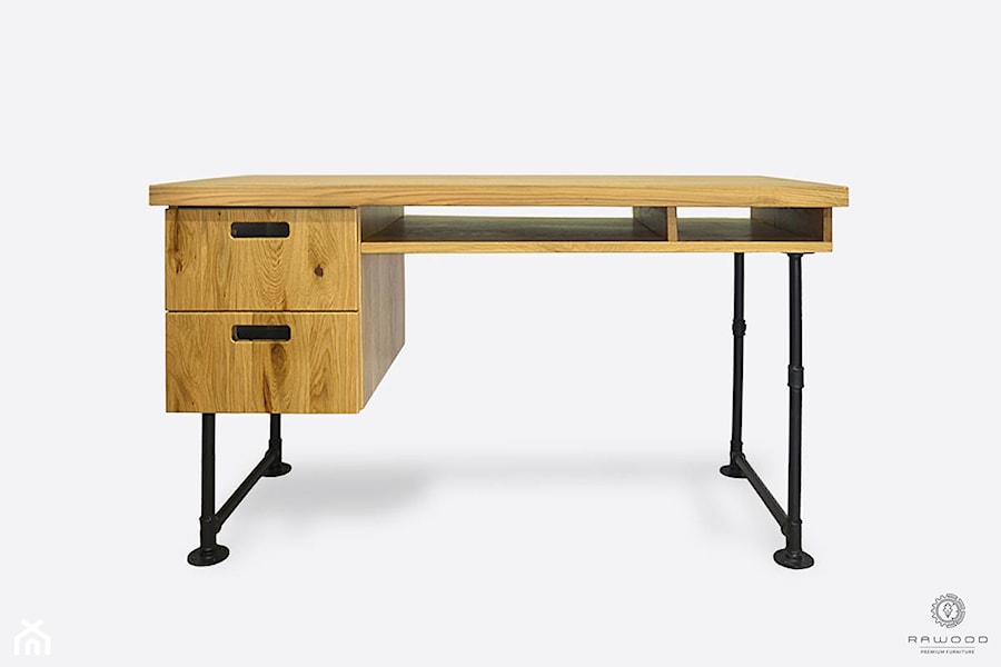 Industrialne dębowe biurko na metalowych nogach do gabinetu DENAR I - zdjęcie od RaWood Premium Furniture