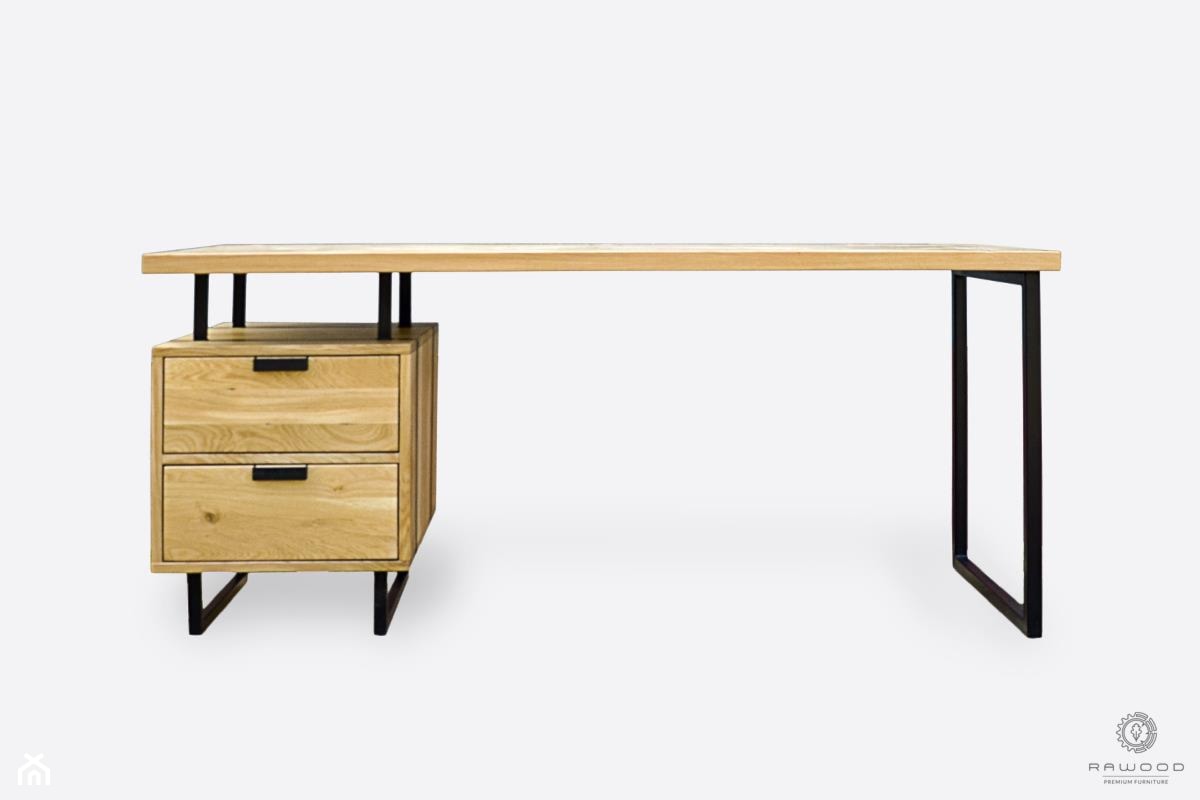 Industrialne biurko z dębowego drewna do gabinetu kancelarii HUGON - zdjęcie od RaWood Premium Furniture - Homebook