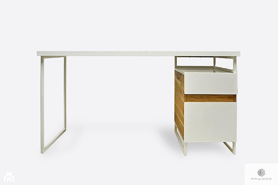 Białe biurko z kontenerkiem na metalowych nogach do biura DORIS - zdjęcie od RaWood Premium Furniture