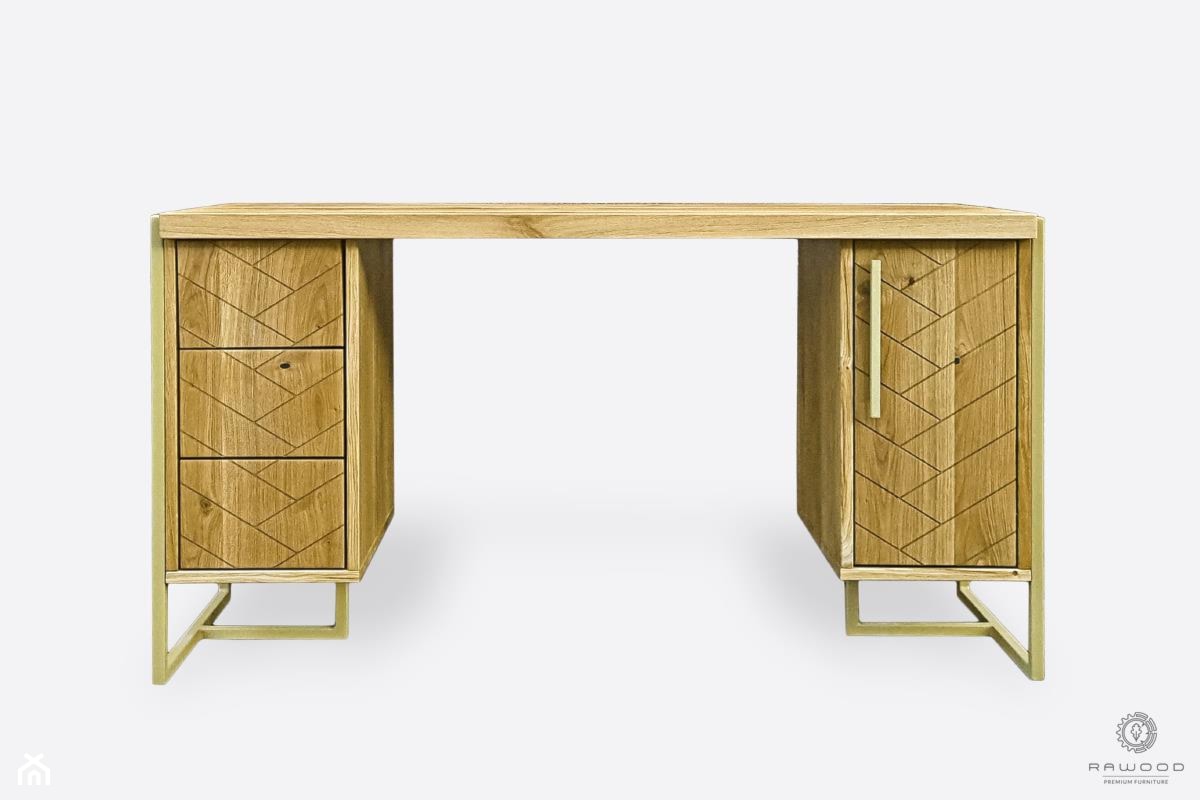 Dębowe biurko gabinetowe z drewna i stali do biura gabinetu CARIN II - zdjęcie od RaWood Premium Furniture - Homebook