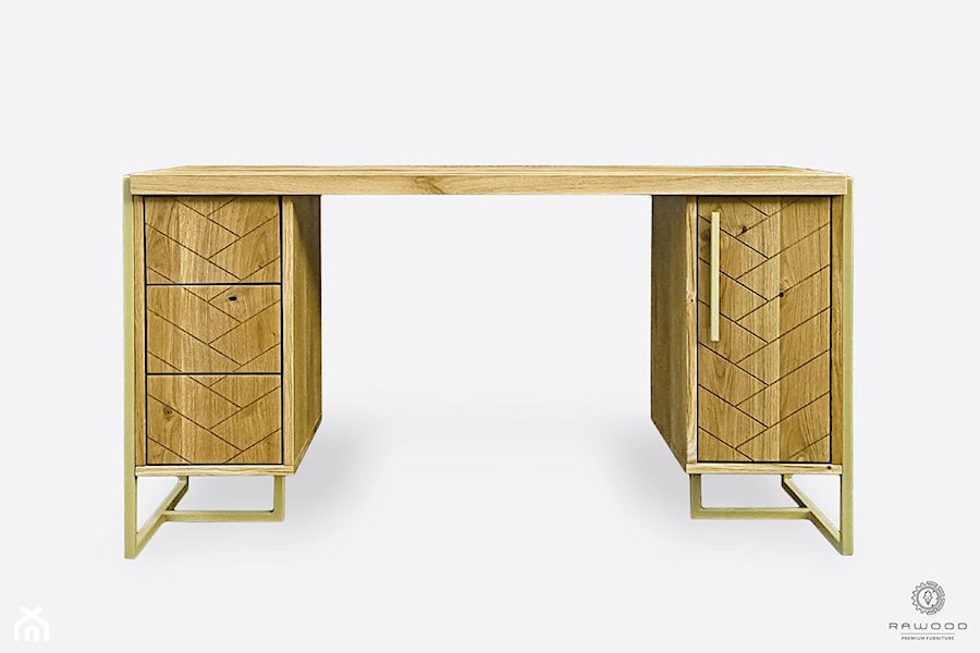 Dębowe biurko gabinetowe z drewna i stali do biura gabinetu CARIN II - zdjęcie od RaWood Premium Furniture