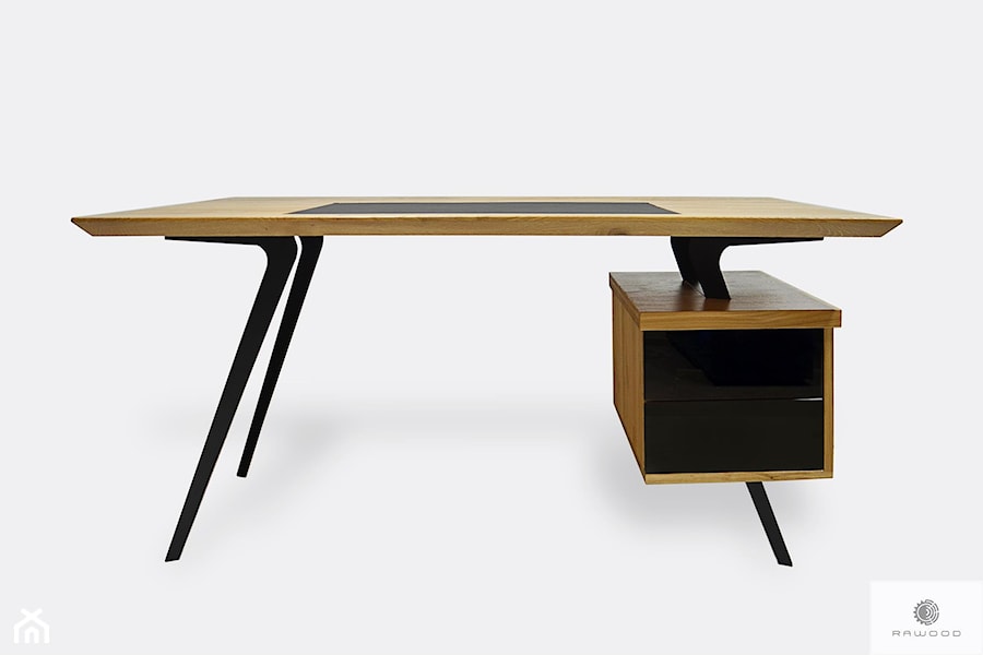 Designerskie biurko dębowe na metalowych nogach do biura VITA - zdjęcie od RaWood Premium Furniture