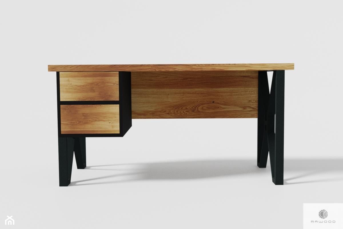 Nowoczesne dębowe biurko na metalowych nogach GORAN - zdjęcie od RaWood Premium Furniture - Homebook