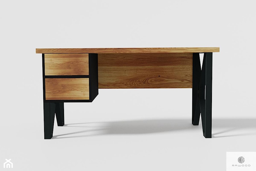Nowoczesne dębowe biurko na metalowych nogach GORAN - zdjęcie od RaWood Premium Furniture