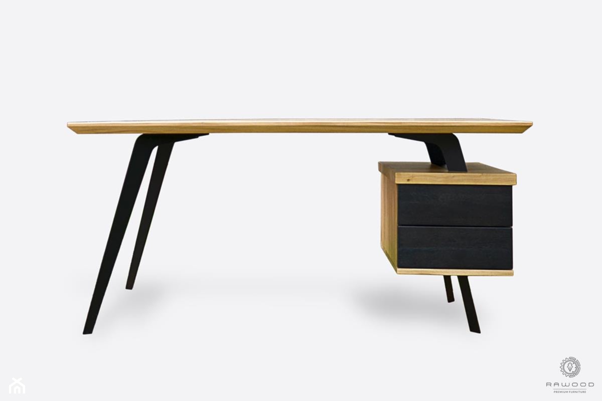 Nowoczesne biurko z drewna dębowego na metalowych nogach do biura i gabinetu VITA II - zdjęcie od RaWood Premium Furniture - Homebook