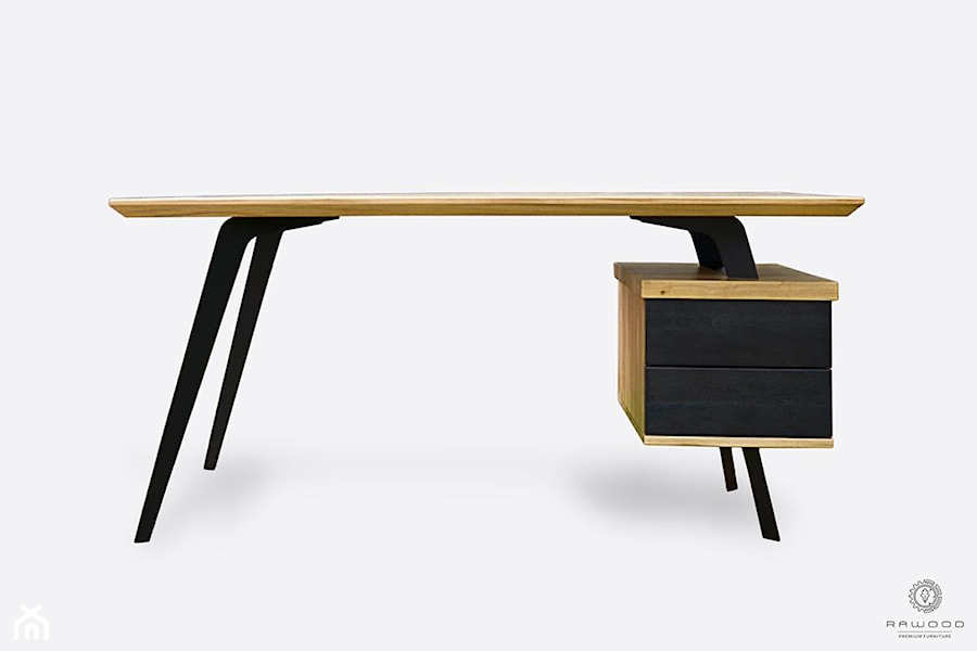 Nowoczesne biurko z drewna dębowego na metalowych nogach do biura i gabinetu VITA II - zdjęcie od RaWood Premium Furniture