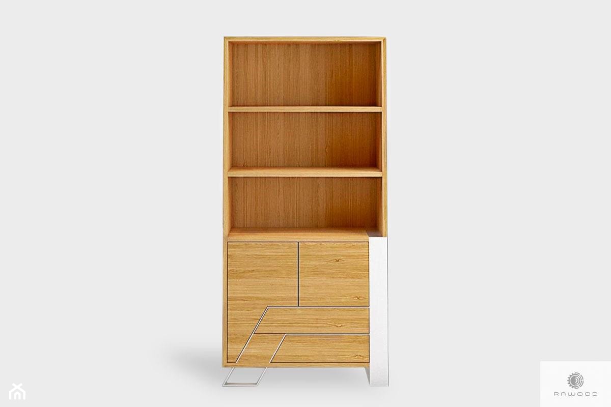 Regał na książki drewniany z szufladami do salonu sypialni BORA - zdjęcie od RaWood Premium Furniture - Homebook