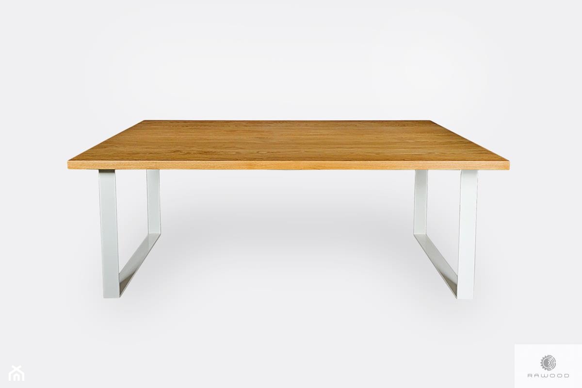 Nowoczesny industrialny stół dębowy z białymi metalowymi nogami BRITA - zdjęcie od RaWood Premium Furniture - Homebook