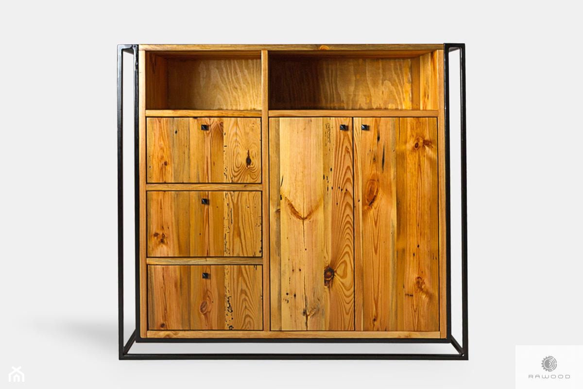 Industrialna komoda loft z drewna litego i metalu do salonu - zdjęcie od RaWood Premium Furniture - Homebook
