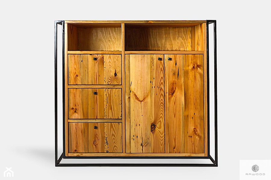 Industrialna komoda loft z drewna litego i metalu do salonu - zdjęcie od RaWood Premium Furniture