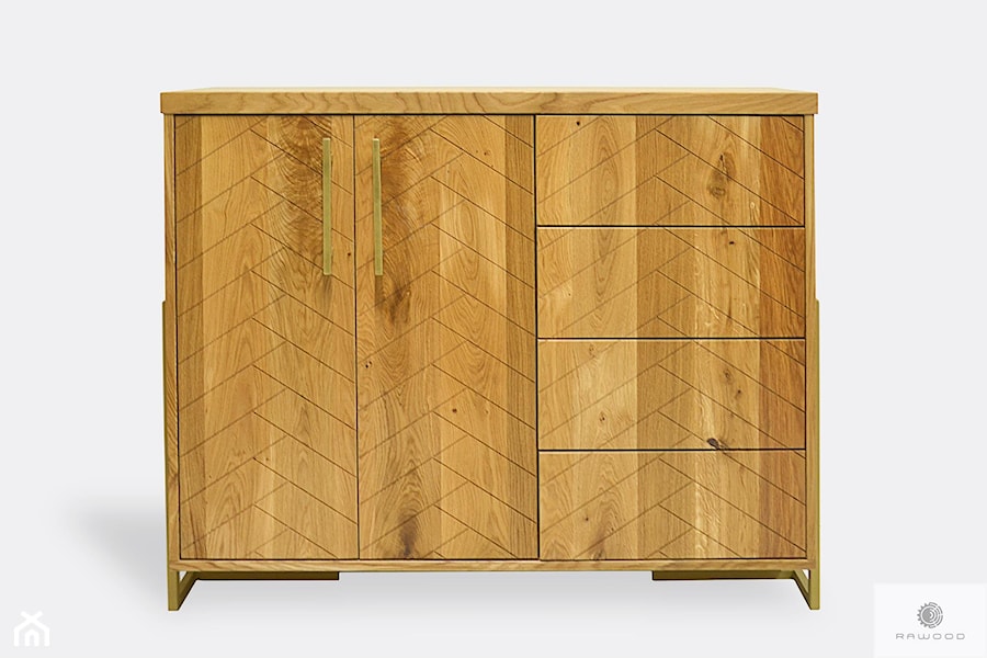 Komoda z dębowego drewna w jodełkę do salonu CARIN - zdjęcie od RaWood Premium Furniture