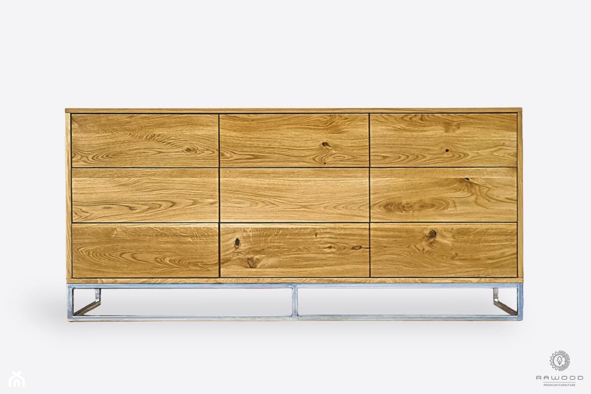 Komoda dębowa z szufladami na metalowej podstawie MERIS III - zdjęcie od RaWood Premium Furniture - Homebook