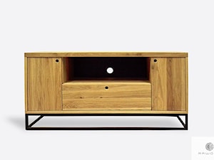 Industrialna szafka RTV loft dębowa do salonu MERIS - zdjęcie od RaWood Premium Furniture