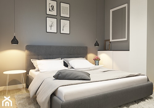 Projekt wnętrz w Olsztynku - Mała szara sypialnia, styl nowoczesny - zdjęcie od gdarchitekci