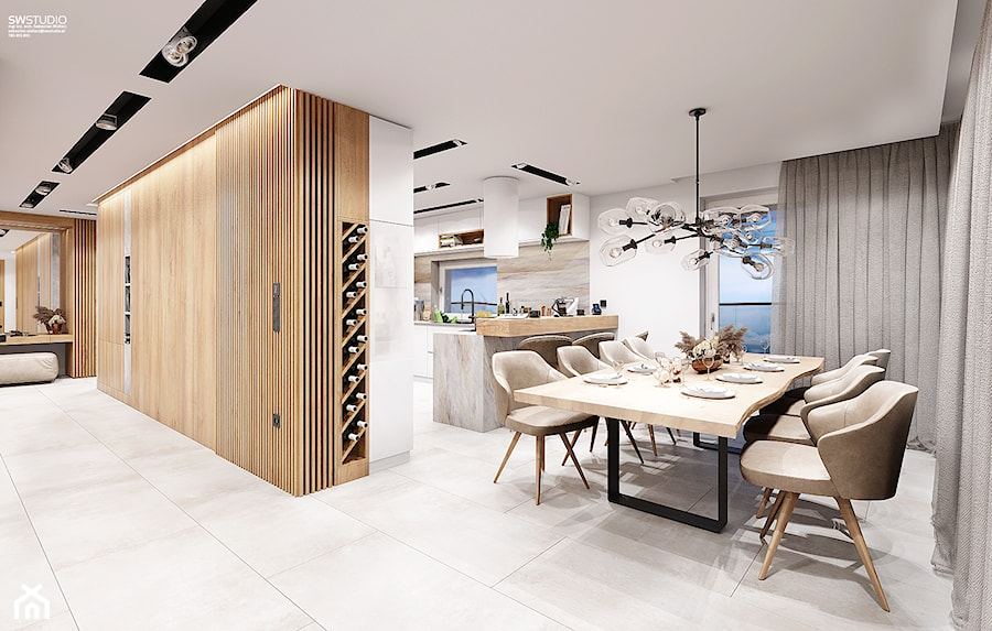 KURS - Duża biała jadalnia w kuchni, styl nowoczesny - zdjęcie od SWSTUDIO
