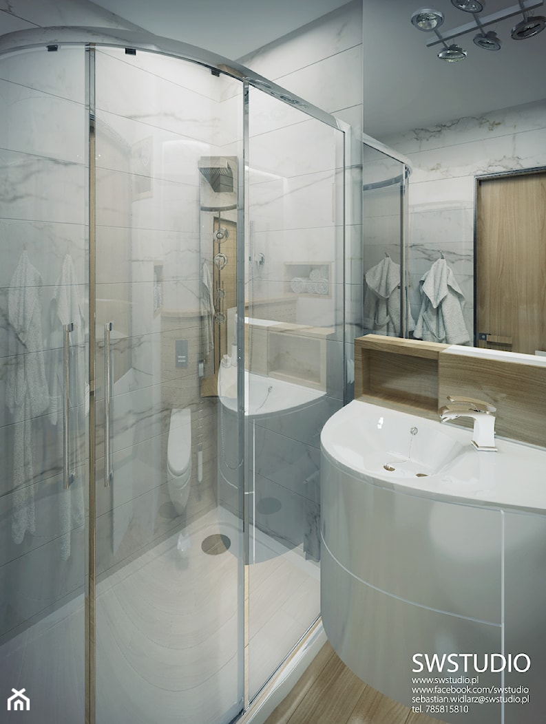 Minmal Krk - Mała bez okna z lustrem łazienka, styl minimalistyczny - zdjęcie od SWSTUDIO - Homebook
