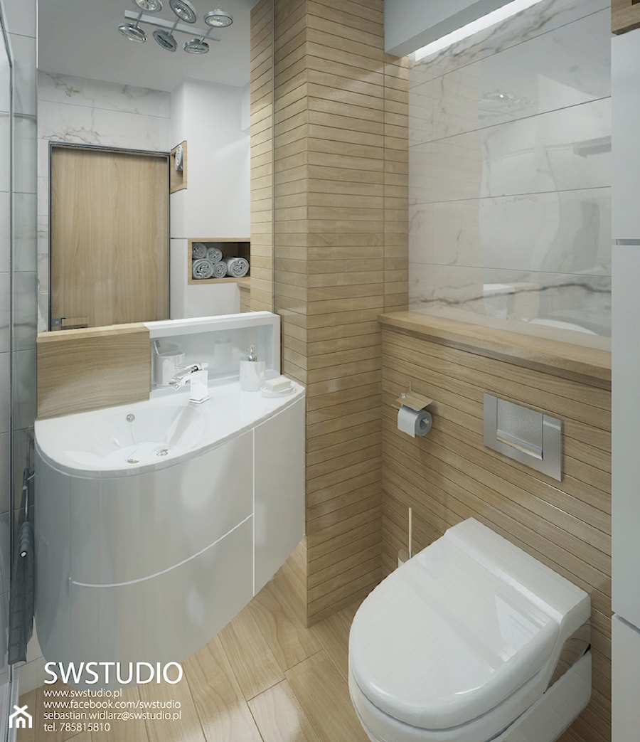 Minmal Krk - Mała na poddaszu bez okna łazienka, styl minimalistyczny - zdjęcie od SWSTUDIO